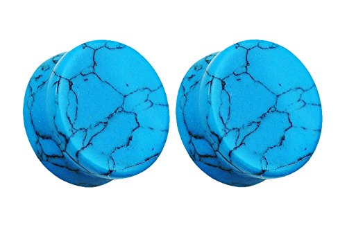 Pierced Owl - Natural Turquoise Stone Organic Double Flared Plugs, Sold as a Pair - style: 4mm (6GA)
