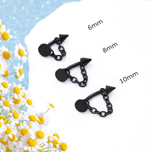 3 Pcs 316L Stainless Steel 16G Tragus Helix Rook Piercing Jewelry with Chain, Cartilage Earrings for Women, Belly Button Ring Vertical Labret Lip Piercing Jewelry - color: Black, size: Disc