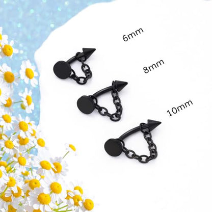 3 Pcs 316L Stainless Steel 16G Tragus Helix Rook Piercing Jewelry with Chain, Cartilage Earrings for Women, Belly Button Ring Vertical Labret Lip Piercing Jewelry - color: Black, size: Disc