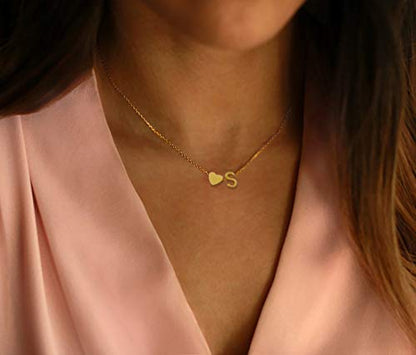 Glimmerst Initial Heart Necklace 18K Gold Plated Stainless Steel Tiny Heart Letter Necklace Personalized Monogram Name Necklace for Women - style: G