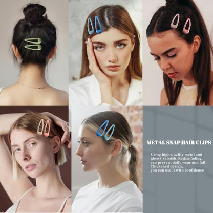 20 PCS Metal Snap Hair Clips Water Drop No Slip Barrettes for Women Bright Small Hair Clips For Thick And Thin Fine Hair,Green Blue Gray Pink Beige,1.97 x 0.5 In. - color: Green Blue Gray Pink Beige