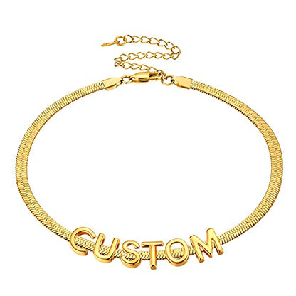 ChainsHouse Flat Snake Chain Herringbone Choker Necklace for Women, Stainless Steel/Rose Gold/18K Gold Plated Dainty Adjustable Simple Short Layered Necklaces, 12"/15"/18" with 3.5" Extender - color: c. 14k gold plated-5mm-custom
