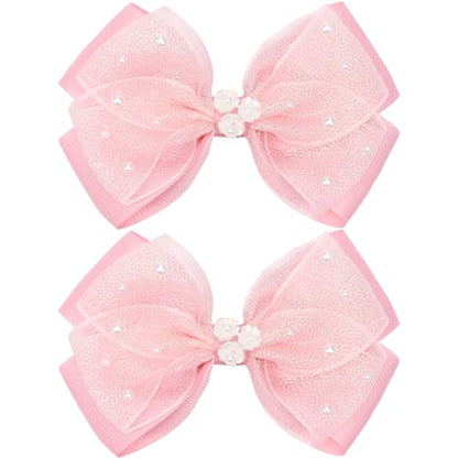 KISZU 4.5 Inch Flower Hair Bows Clips Mermaid Pearl HairPins for Girls Children Teens and Women - color: Deep Pink