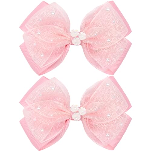 KISZU 4.5 Inch Flower Hair Bows Clips Mermaid Pearl HairPins for Girls Children Teens and Women - color: Deep Pink