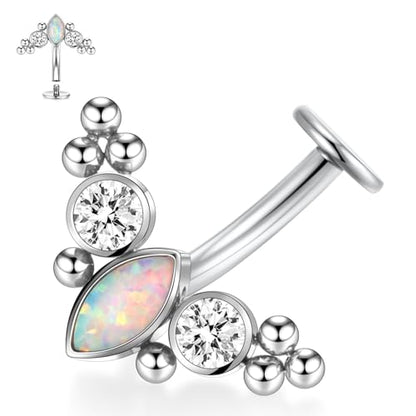 G23 Titanium Belly Jewelry 14G Flat Bottom Floating Belly Button Rings Curved Belly Barbell Navel Ring Belly Piercing 8/10/12/14mm Navel Rings Belly Piercings Jewelry for Women - color: Style6:Silver,Clear CZ+White Opal+Beads