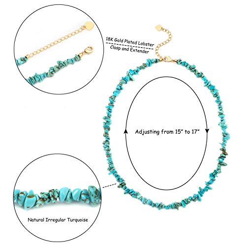 PEARLADA Turquoise Beaded Choker Necklace Chakra Stone Necklace Adjustable - color: Turquoise Chips