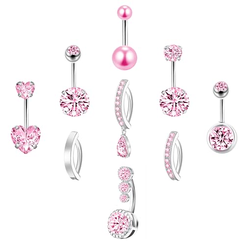 LEE&RO Gold Belly Button Ring for Women - Surgical Steel Navel Piercing Jewelry 14G - color: Pink