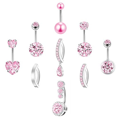 LEE&RO Gold Belly Button Ring for Women - Surgical Steel Navel Piercing Jewelry 14G - color: Pink