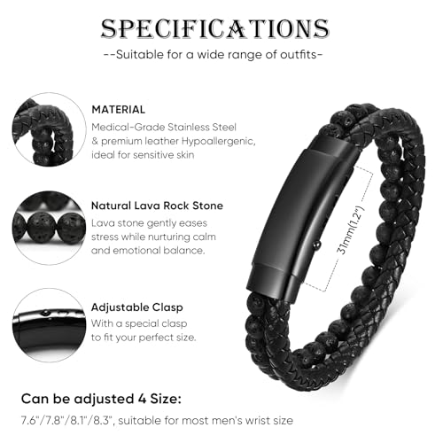 VNOX Men's Inspirational Mantra Engarved Handmade Braided Leather Adjustable Cuff Bangle Bracelet Encouragement Motivational Gift for Men - style: Black-Lava