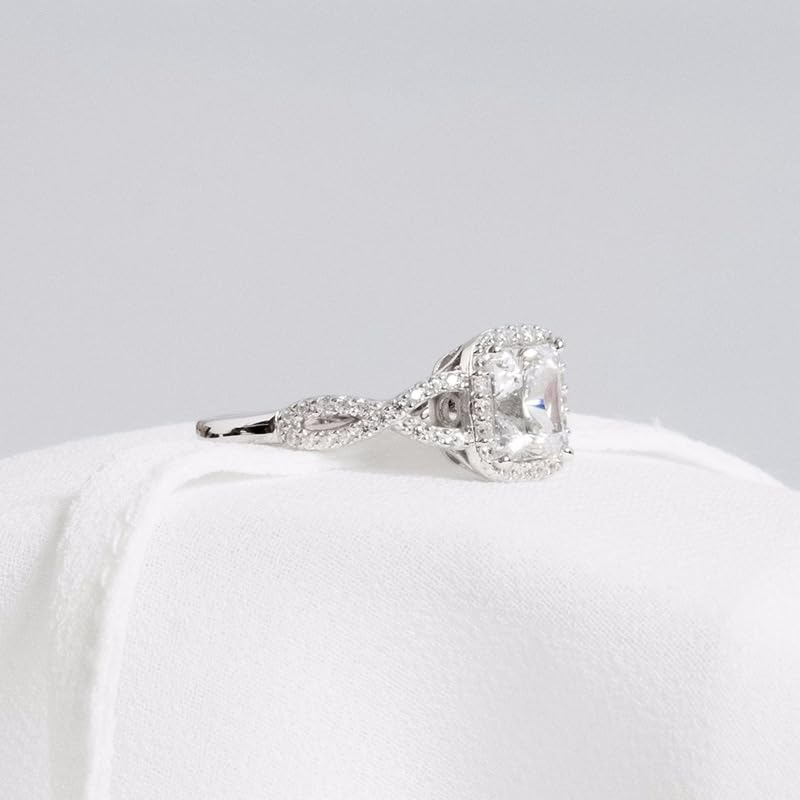 18k White Gold Plated Cubic Zirconia Promise Rings for Her, Halo Engagement Rings,Square Wrap Chain Twisted Arm Ring Cocktail Ring Princess Cut Engagement Eternity Ring for Women Size 6-10（6） - size: 6