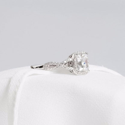 18k White Gold Plated Cubic Zirconia Promise Rings for Her, Halo Engagement Rings,Square Wrap Chain Twisted Arm Ring Cocktail Ring Princess Cut Engagement Eternity Ring for Women Size 6-10（10） - size: 10