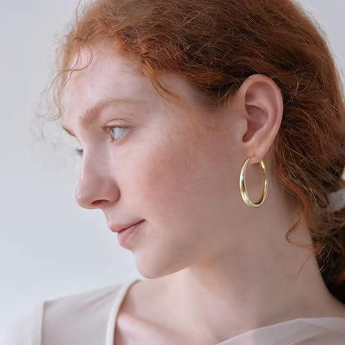 14K Gold Plated Hoop Earrings for Women, 925 Sterling Silver Hypoallergenic Post Hoops 30/40/50mm,Thick Infinity Hoops Small Trendy Chunky Earrings - color: Yellow Gold, size: 30mm