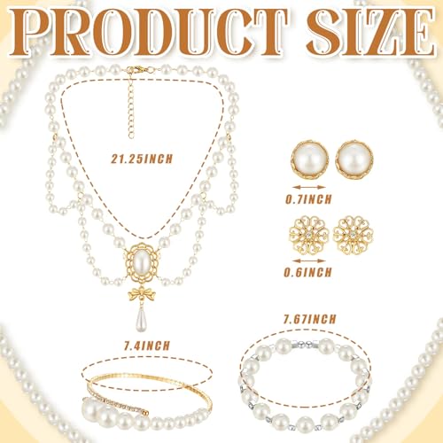 Glenmal Pearl Rhinestone Jewelry Set for Women Pearl Necklace Bracelet Earrings for Wedding Halloween Bridal Shower Tea Party - style: Casual Style