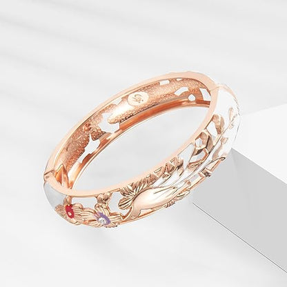UJOY Cloisonne Indian Bangle Colored Crystal Plated Hinge Cuff Bracelet Hollowed Bird Enamel Jewelry Gift 55C49 - color: 2 Pcs/set-Bird-White