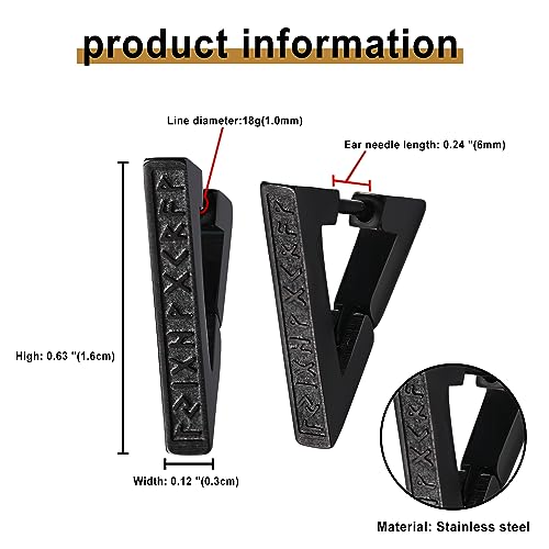 Aroncent 2-8Pcs Womens Mens Huggie Hoop Triangle Earrings Viking Runes Stainless Steel Ear Stud Novelty Black/Gold/Silver - color: E-Triangle Viking Earrings-2PCS