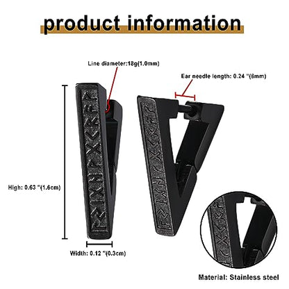 Aroncent 2-8Pcs Womens Mens Huggie Hoop Triangle Earrings Viking Runes Stainless Steel Ear Stud Novelty Black/Gold/Silver - color: E-Triangle Viking Earrings-2PCS