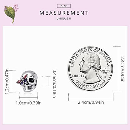 Animal Charms for Bracelets 925 Sterling Silver Bead Charms Bee Butterfly Fox Charm Fits Bracelets and Necklaces Cute Charms for Women - color: Skull