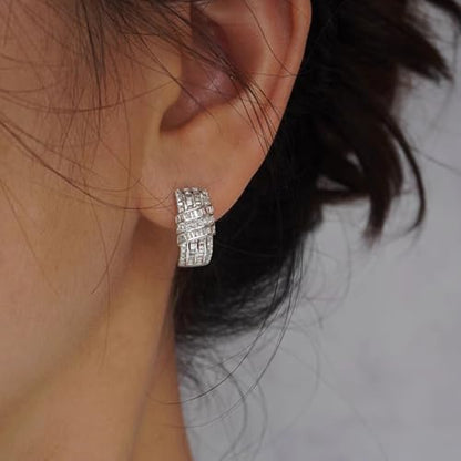Modern Fashion Women Hoop Earrings Full Crystal CZ Wedding Trendy Jewelry - color: Silver Color