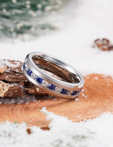 King Will 316L Stainless Steel Wedding Band for Men Cubic Zirconia Inlay | Silver-Tone, 6/7/8mm, Comfort Fit, Durable, Zirconia inlay, Promise Gift - color: Steekl-White&Blue-6mm
