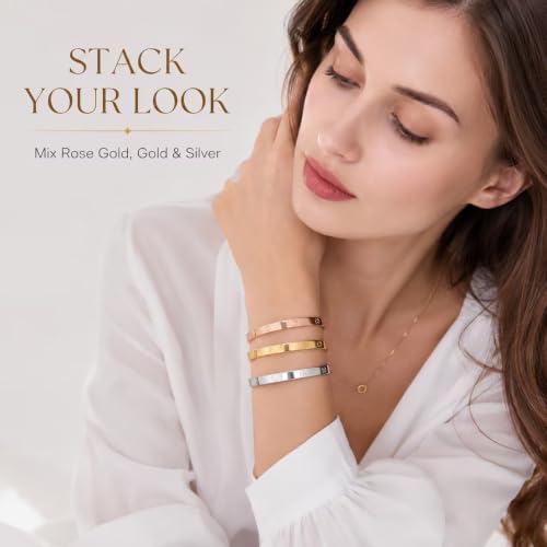 Friendship Love Bracelet for Women, 18K Gold Plated Titanium Steel Cuff - color: Gold, size: Cross 6.5''