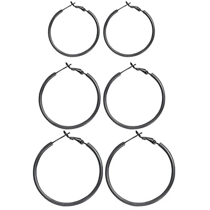 3 Pairs Sterling Silver Large Hoop Earrings Set for Women 40 50 60MM | 14K White Gold Plated, Hypoallergenic - style: D:Black 40mm 50mm 60mm