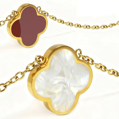 Four Leaf Clover Necklace 18K Gold Plated Necklaces for Women Lucky Flower Pendant Adjustable Link Chain Stainless Steel Dainty Trendy Simple Jewelry Gifts for Women - color: 1G-Single Red+White
