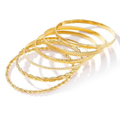 IFKM Gold Chain Bracelets Set for Women, 14K Gold Plated Multiple Layered Stackable Open Cuff Bangle Bracelet Anklet Bracelets Adjustable Link Tennis Beads Italian Cuban Jewelry for Women Gift - style: 6PCS Stack