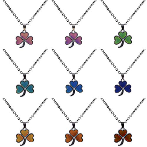FM FM42 Temperature Sensing Color Changing Pendant Necklace with 19.29" Stainless Steel Rolo Chain - color: Clover