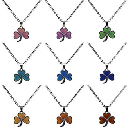 FM FM42 Temperature Sensing Color Changing Pendant Necklace with 19.29" Stainless Steel Rolo Chain - color: Clover