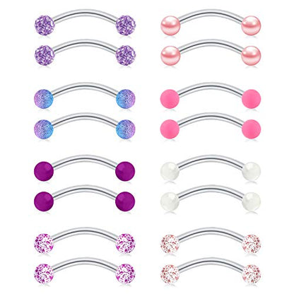 FECTAS 14g Stainless steel Nipple Rings Curved Barbell Piercing Jewelry Petite Belly Button Rings Curved Barbells for Women Men - style: silver-16pcs-2