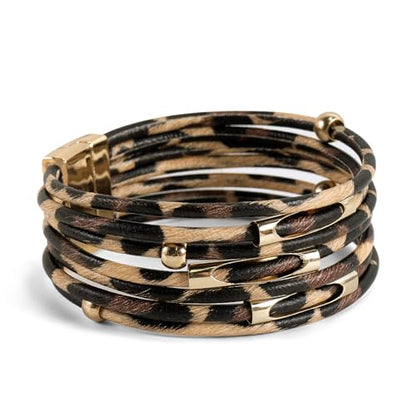 Wrapped Bracelets for Women,Leather Boho Bracelets for Women - color: Leopardprint-Beige