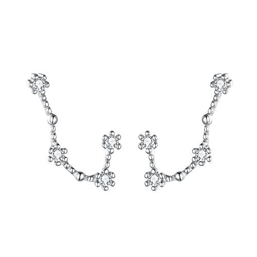 925 Sterling Silver CZ Horoscope Zodiac 12 Constellation Astrology Ear Crawler Post Earrings Gift for Mom Women Mothers Day/Valentines Day/Birthday/Christmas/Anniversary - style: Gemini (May 21 - Jun 20)