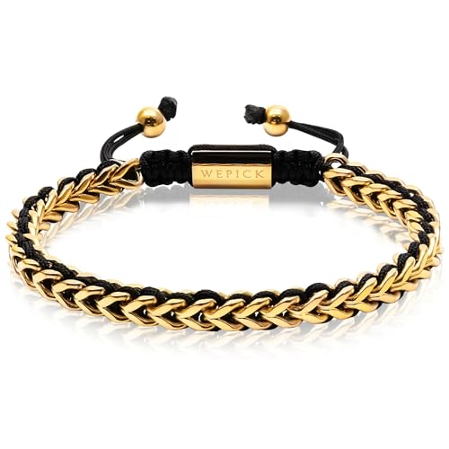 18K Gold-Plated Bracelets for Men Franco Link Chain Adjustable | Stainless Steel Bracelet, Gold Beads Bracelet, Handcrafted Braided, Mens Jewelry Birthday Gift for Men - color: Gold