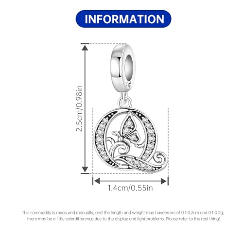 2 Pack 925 Sterling Silver Butterfly Letter Charms for Bracelets and Necklace Alphabet Initial Dangle Pendants Round Spacer Beads Pave Cubic Zirconia Jewelry Gift for Women - color: Q Set
