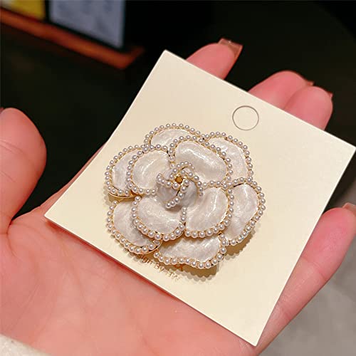 Women Camellia Flower Pearl Enamel Brooch Pins for Ladies Jewelry Fashion - color: D