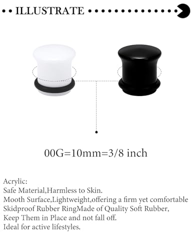 14G-12mm Solid Acrylic Clear Opalite Black Gauges for Ears Plugs with O-Rings Single Flare Gauges Stretching Kit Ear Expander Piercing Jewelry for Women Men - color: 00G=10mm(3/8 inch)