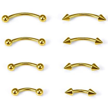 Eyebrow Piercing Jewelry Surgical Steel Curved Barbell Tiny Eyebrow Ring Vertical Labret Lip Jewelry Ear Rook Navel Small Belly Button Ring for Women Men 20g 16g 6mm/8mm/10mm/12mm - color: 16g,goldtone