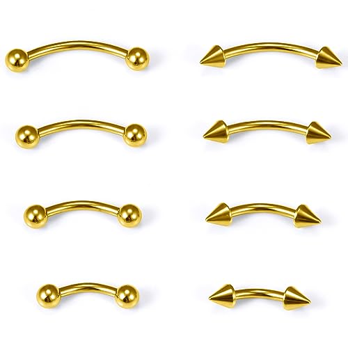 Eyebrow Piercing Jewelry Surgical Steel Curved Barbell Tiny Eyebrow Ring Vertical Labret Lip Jewelry Ear Rook Navel Small Belly Button Ring for Women Men 20g 16g 6mm/8mm/10mm/12mm - color: 16g,goldtone