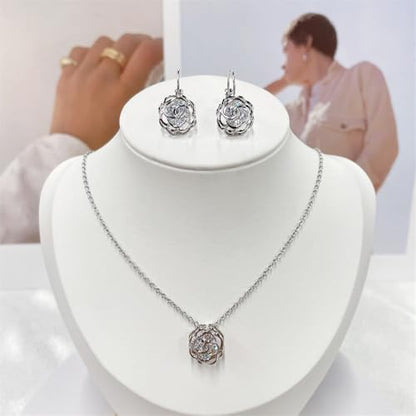 Rose Flower Jewelry Sets for Women Dainty Blooming Filigree Flower Austrian Crystal Choker Necklace Earring Set for Wedding Valentine Fashion Jewelry for Brides Bridesmai - color: Silver
