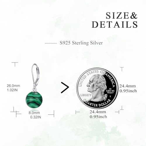 925 Sterling Silver Pearl Leverback Earrings Dangle Drop Jewelry Gifts for Women - style: Malachite