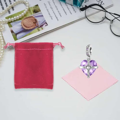 LNQOBU Birthstone Charm for Bracelets,925 Sterling Silve Heart Dangle Charms for Pandora Bracelets - color: F-June