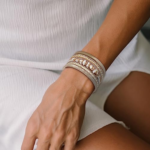 Long tiantian Boho Western Bracelets for Women Leather Wrap Bracelets Turquoise Bracelet Western Jewelry Country Concert Outfits - color: womens stackable bracelets(khaki)