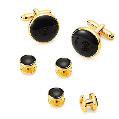 Men's Cufflinks & Tuxedo Studs Set - 316L Stainless Steel Formal Wedding Jewelry, Groomsmen Gift Set with Gift Box - color: 6pcs Gold