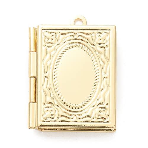 Craftdady 18K Gold Plated Brass Photo Locket Frame Pendants Charms for Necklaces Personalized Jewelry Crafts Making - size: 26x19mm Rectangle