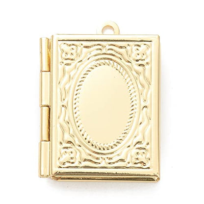 Craftdady 18K Gold Plated Brass Photo Locket Frame Pendants Charms for Necklaces Personalized Jewelry Crafts Making - size: 26x19mm Rectangle