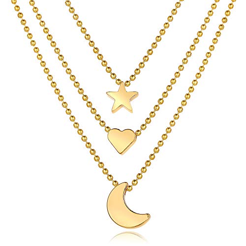 Crescent Moon and Star Pendant Necklace for Women,NecklaceDainty Gold Pendant Necklaces Delicate Minimalist Jewelry Teen Girls Birthday Gifts