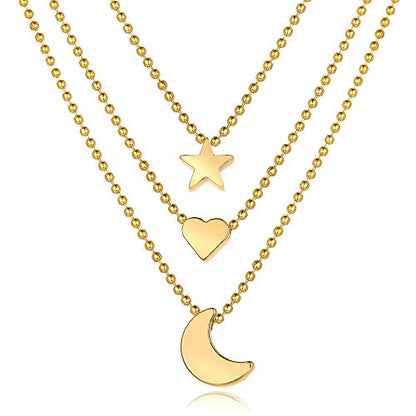 Crescent Moon and Star Pendant Necklace for Women,NecklaceDainty Gold Pendant Necklaces Delicate Minimalist Jewelry Teen Girls Birthday Gifts