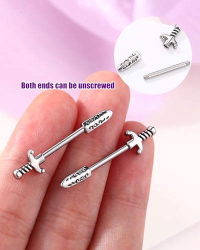 Jewseen 14G Nipple Rings Sword Nipple Piercing Jewelry Surgical Steel Nipple Barbell Straight Bar Body Piercing Jewelry for Women - color: steel