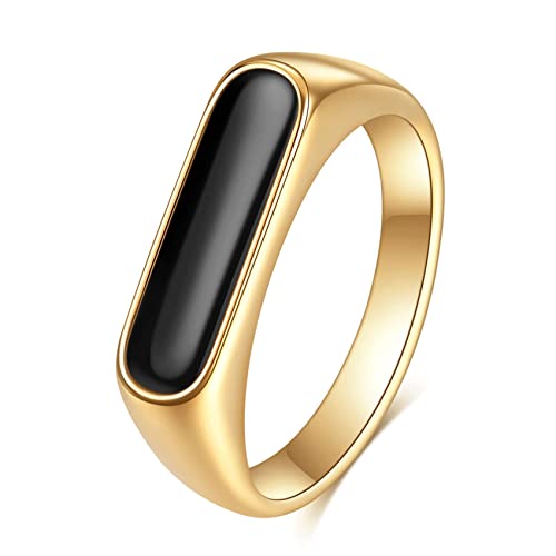 VQYSKO 14K Gold Plated Signet Ring | Statement Band Jewelry for Women - color: Gold+Black