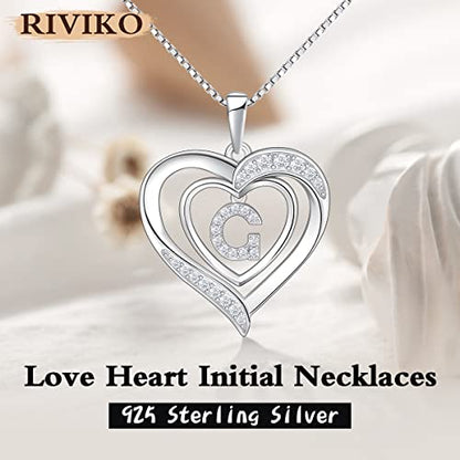 RIVIKO Heart Initial Necklace for Women, 925 Sterling Silver Letter Pendant,Personalized Charm Alphabet Jewelry Valentines Mother's Day Anniversary Christmas Birthday Gifts for Women Her Mom Wife - color: Letter-G
